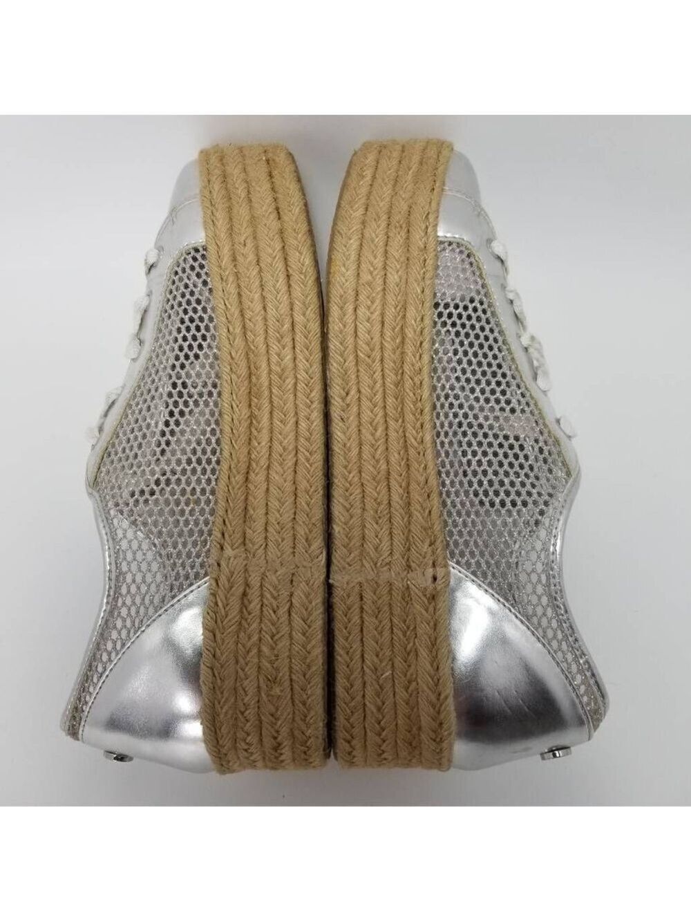 Steve Madden Mars Espadrilles Platform Silver Mesh Sneakers Lace Up Low Top 10B - Picture 8 of 11